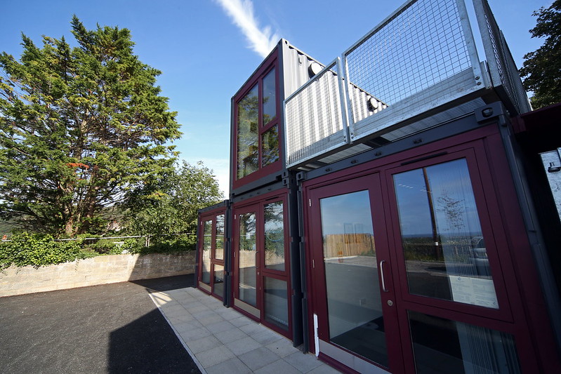 Shipping containers cenverted to offices at Y Shed Melidan