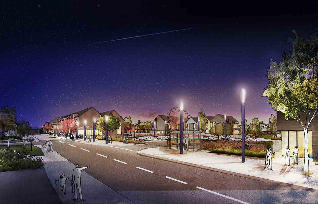 Artist impression of Canolfan Lleu at night