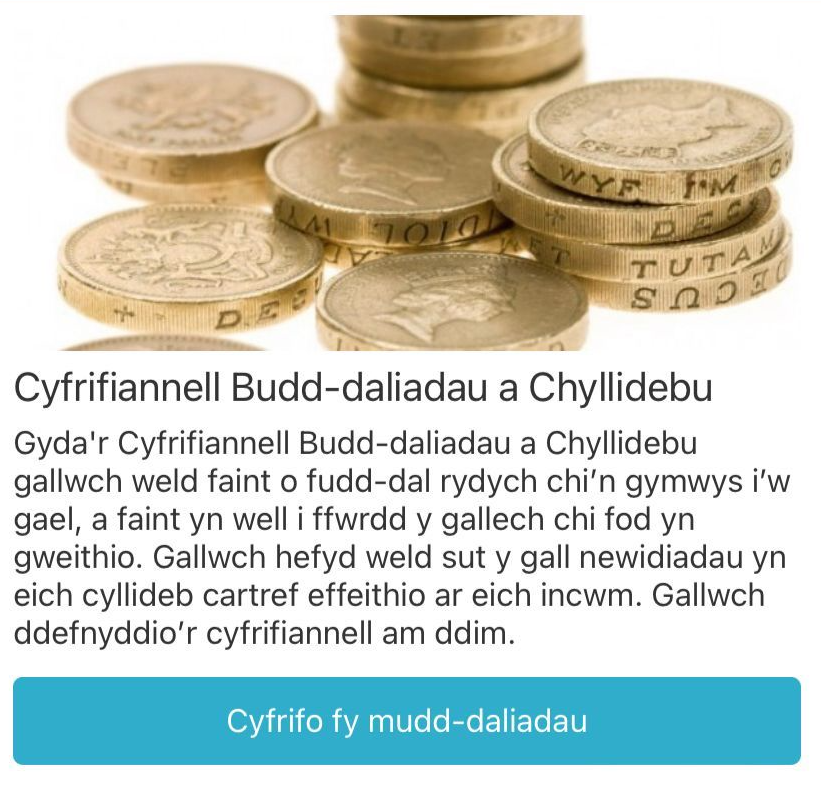 Llun o adran Cyfrifiannell Budd-daliadau ar ApCynefin