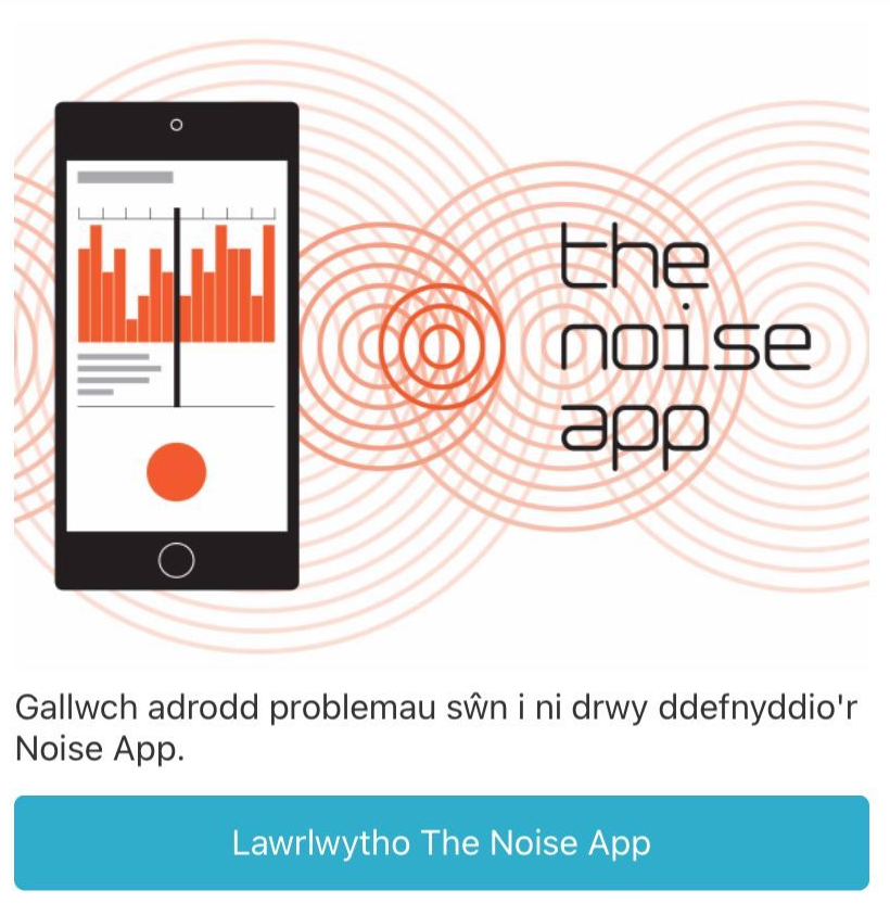 Llun o 'the noise app' sydd ar ApCynefin